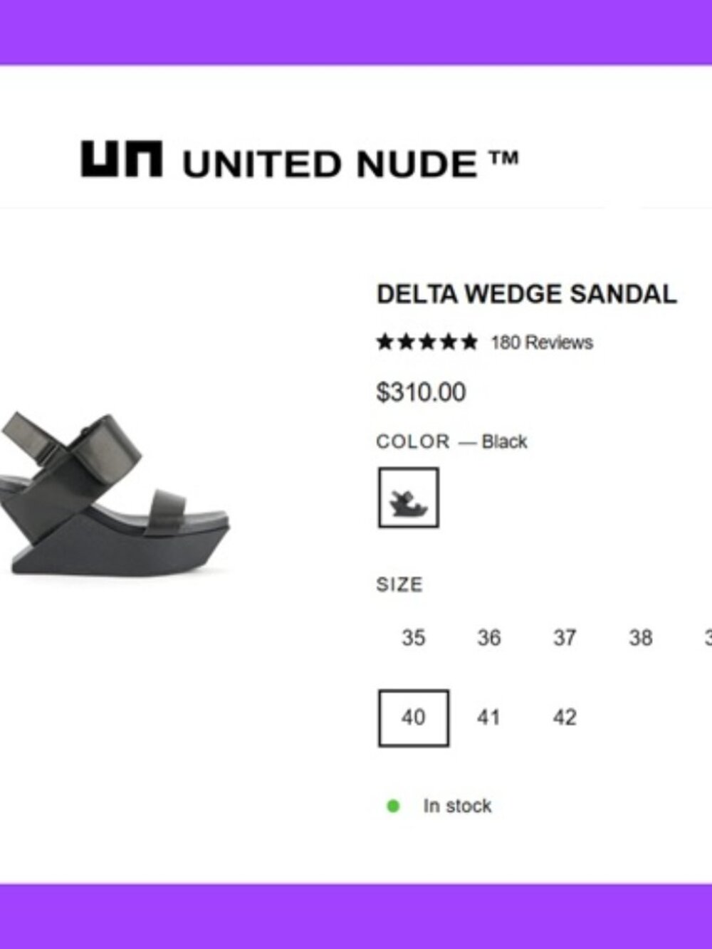 United Nude Delta Wedge Sandal in Black - Size 40 (NWT) - Picture 7 of 7